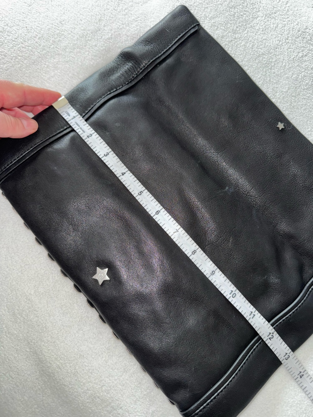 ASH Black Leather Studded Foldover Zip-Top Clutch EUC GORGEOUS! - Picture 10 of 16